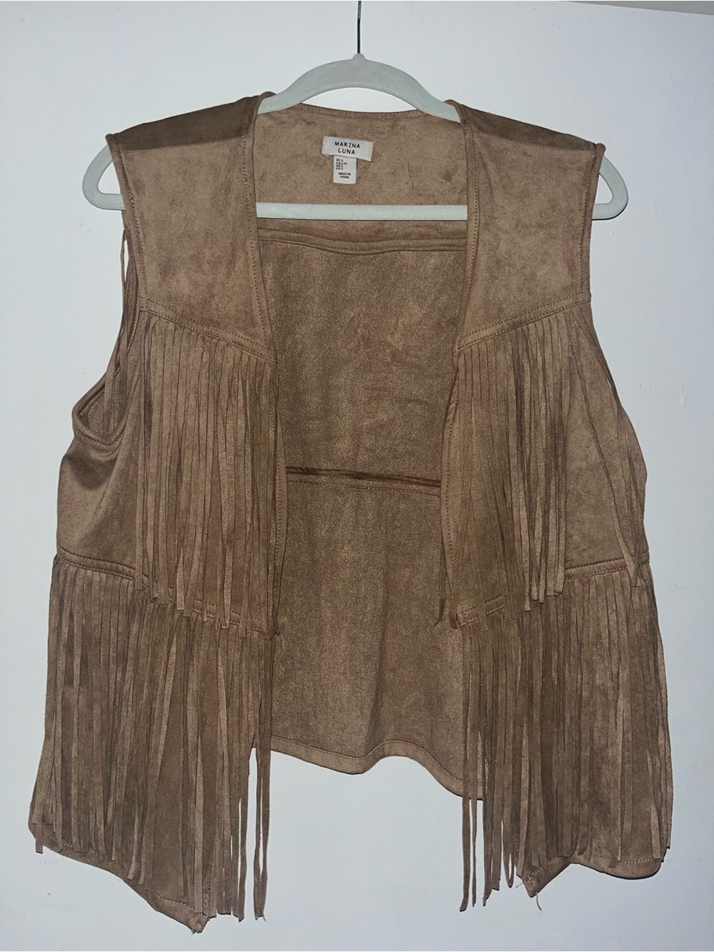 MARINA Taupe Fringe Suede-Look Vest